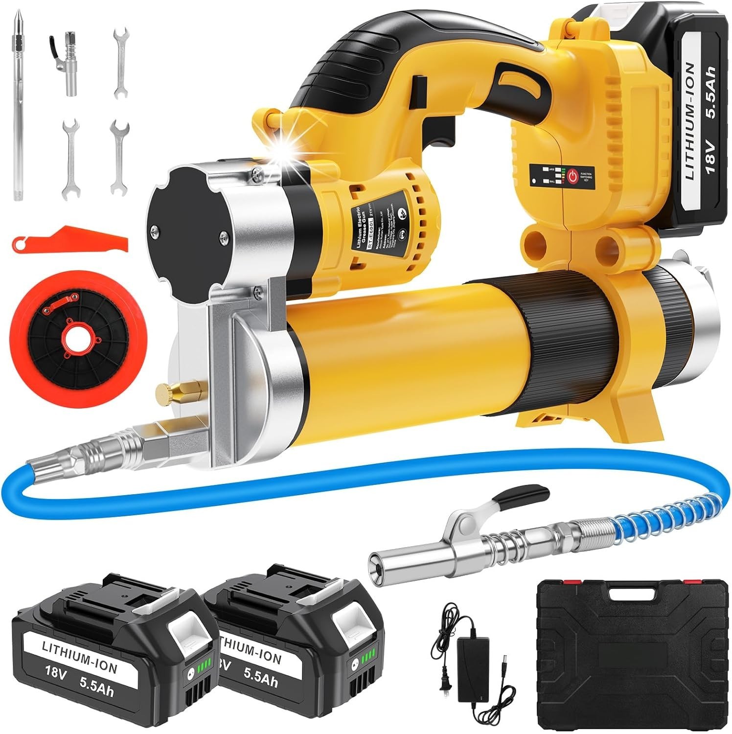 Electric Grease Gun Battery Powered, Cordless Grease Gun Kit with LED Light, 2X gallery