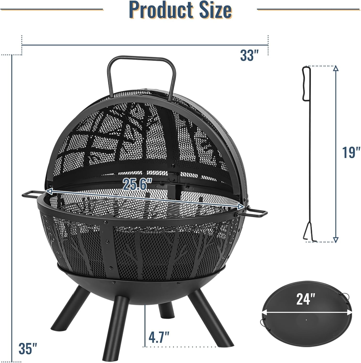 Panovue 35 Inch Wood Fire Pit With Grill Spark Screen Ash Pan gallery