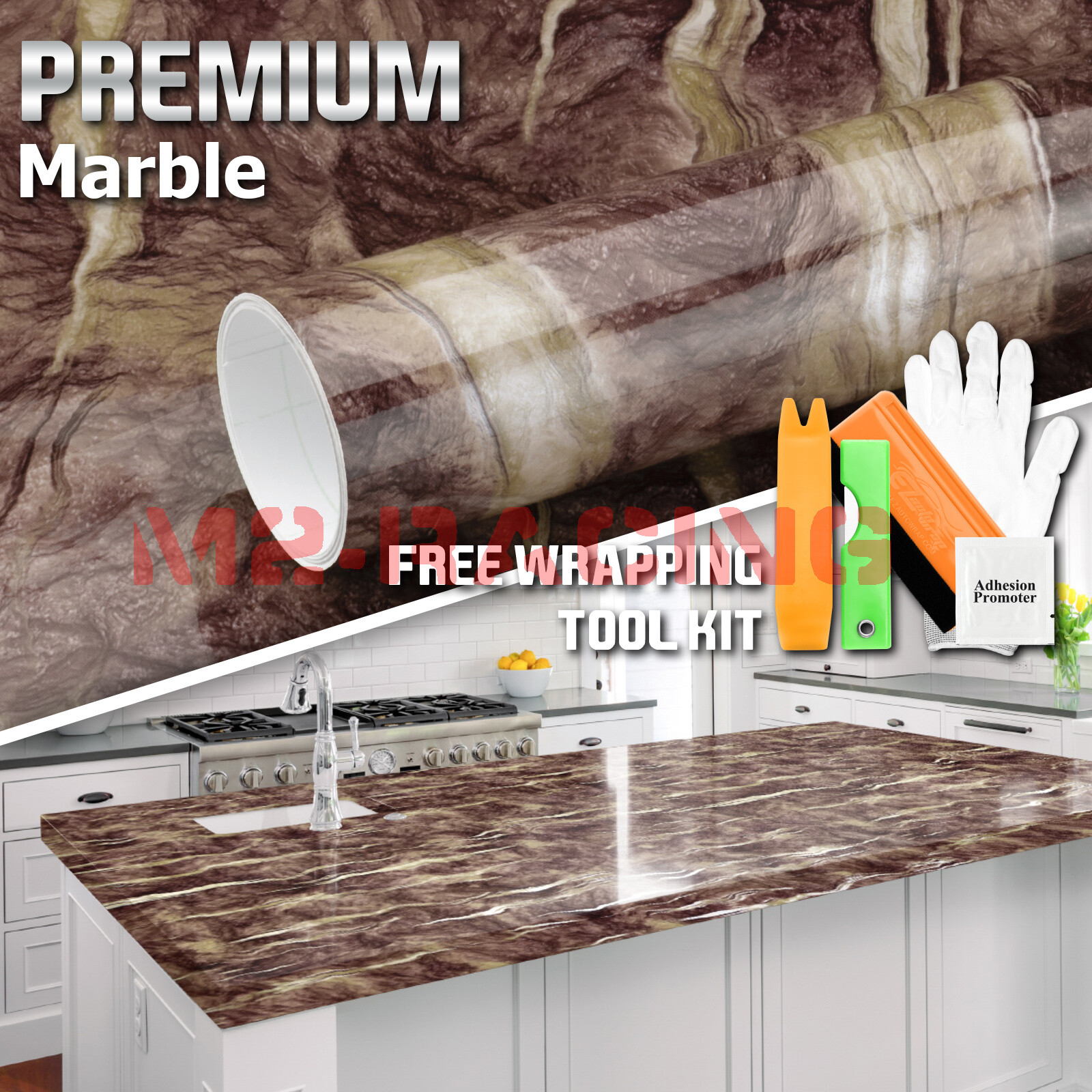 Premium Gloss Marble Granite Look Vinyl Wrap Contact Paper Home Kitchen #D40 gallery