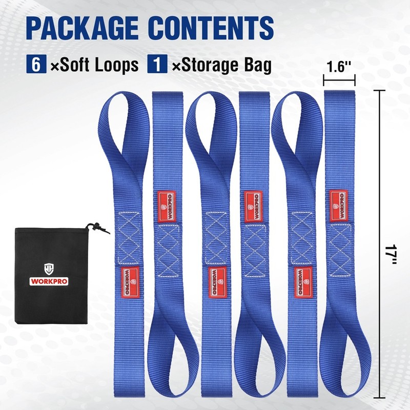 WORKPRO 6x Heavy Duty Soft Loop Tie Down Straps 1.6"x17" 5000lbs Break Strength gallery