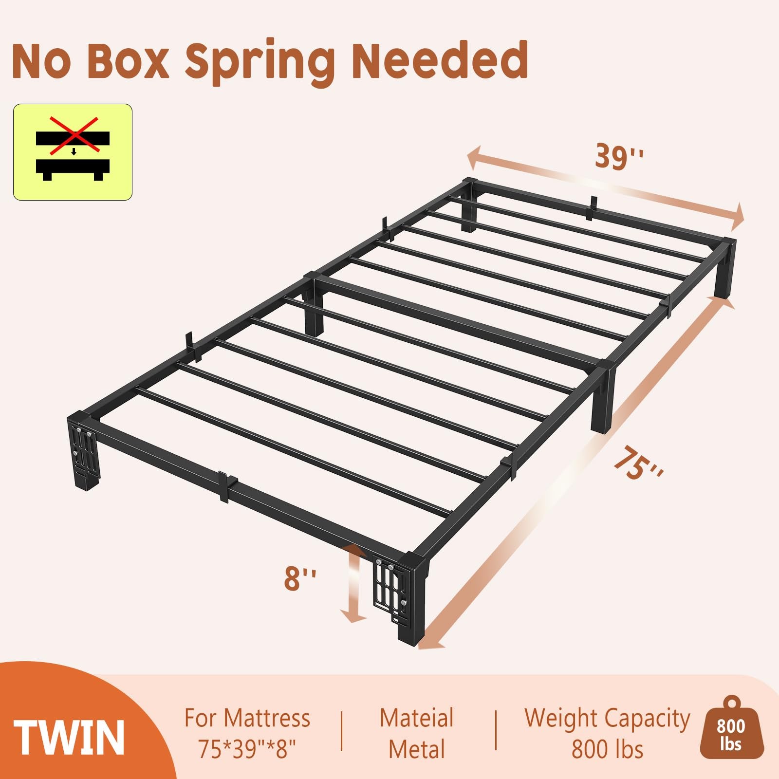 8" Metal Platform Bed Frame Twin Full King Queen Size Sturdy Steel Slat Support gallery