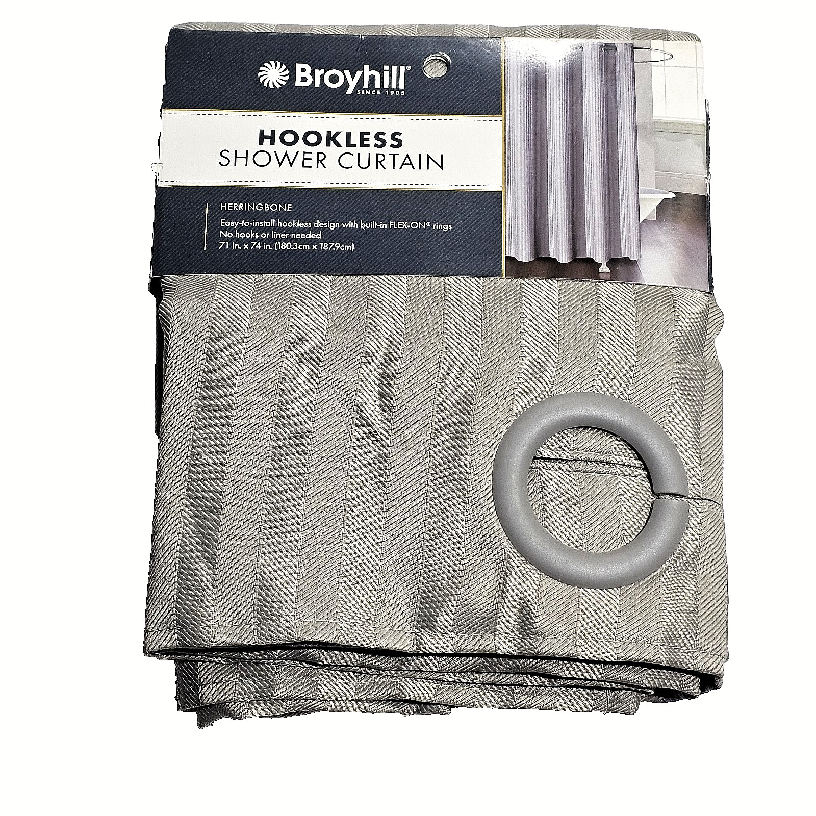 Broyhill Since 1905 Hookless Shower Curtain Herringbone Easy Install 71in X 74in gallery