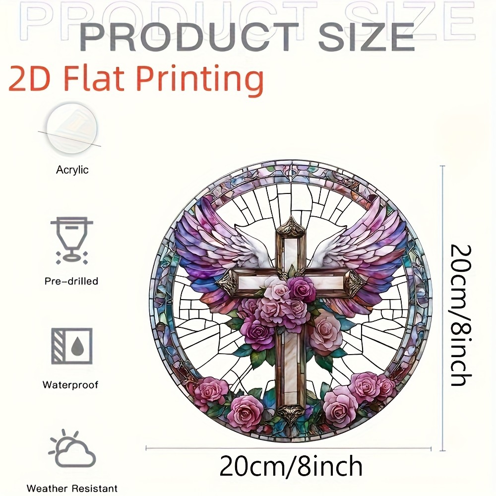 Retro Angel Cross Round Acrylic Suncatcher Window Hanging Home Cafe Decor gallery