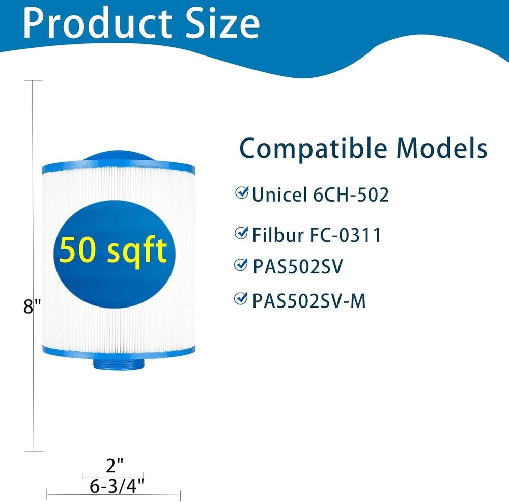 2 Pack Hot Tub Pool Spa Filter Replace for Pleatco PAS50SV-F2M 6CH-502 FC-0311