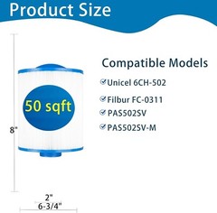 2 Pack Hot Tub Pool Spa Filter Replace for Pleatco PAS50SV-F2M 6CH-502 FC-0311