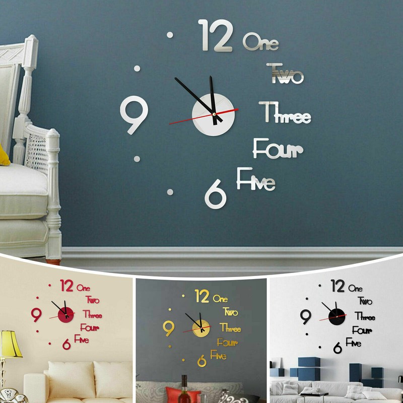 3D Modern DIY Wall Clock Mirror Creative Removable Art Decal Sticker Home Decor gallery