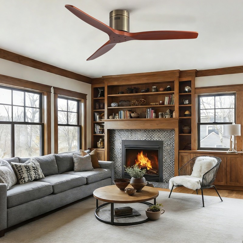 52" Solid Wood Flush Mount Ceiling Fan, Bronze, Reversible DC Motor gallery