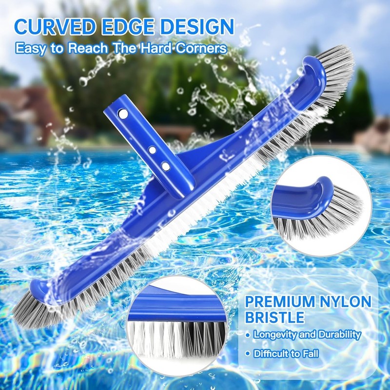Pool Brush Head, 17" Pool Brushes for Cleaning Pool Walls, Curved Ends High gallery