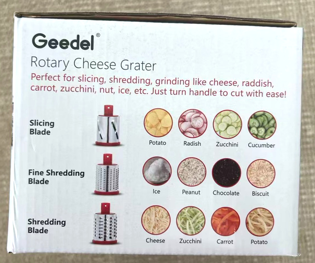 Geedel Rotary Cheese Grater, Kitchen Mandoline Vegetable Slicer with 3 Interchan gallery