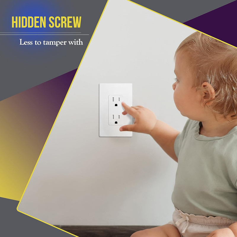 Screwless Decorator Wall Plates Child Safe Outlet Covers, Size 1-Gang 4.68" H X gallery