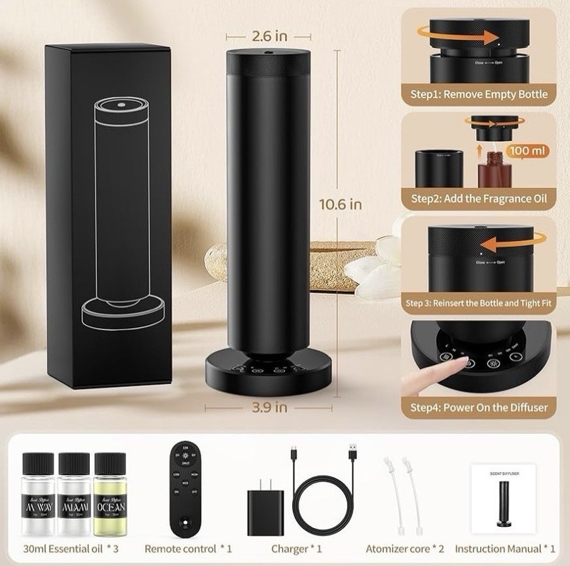 Dakomoda Waterless Electric Diffuser 3-30ML Essential Oils Covers 1000Sq Black gallery