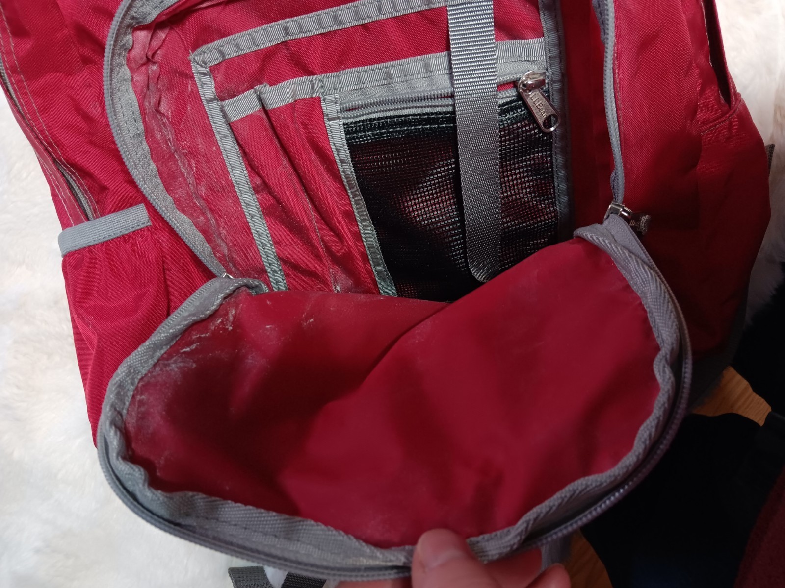 LL BEAN Vintage Red Nylon Backpack Zip Close Reflective Strip D589 4