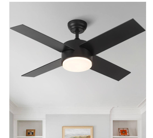YUHAO 44 in. Integrated LED Indoor Matte Black Ceiling Fan w/ 4 Plywood Blades gallery