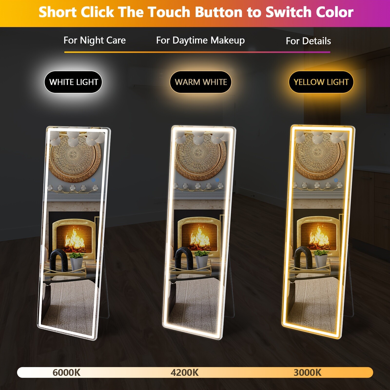1pc 64"x21" Full-Length LED Standing Mirror adjustable light Stable stand gallery
