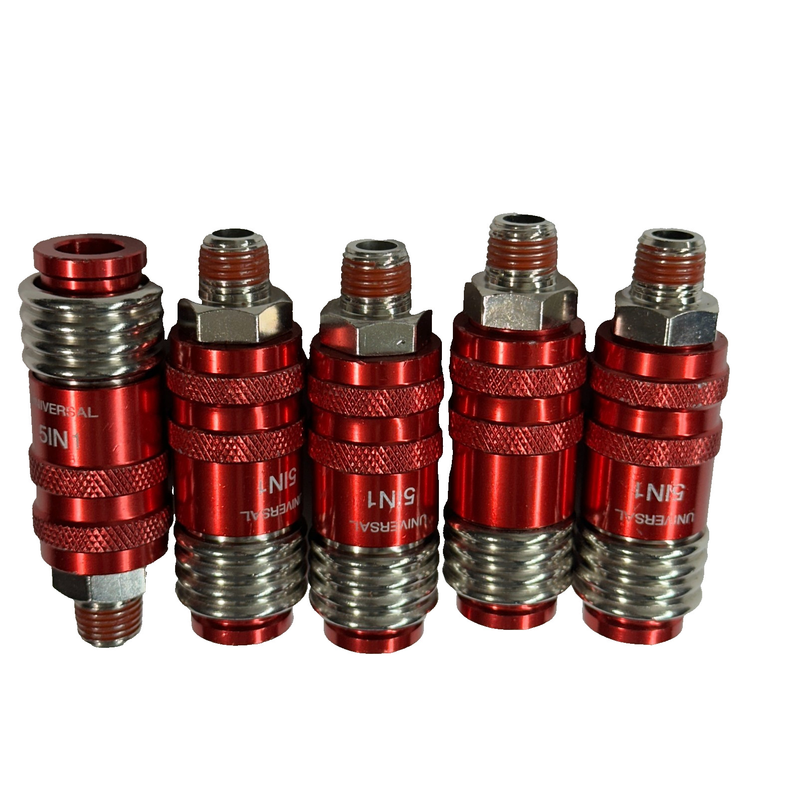 5 Pack Universal 5in1 Quick Coupler Red Aluminum 1/4” NPT Male Air Hose Fitting gallery
