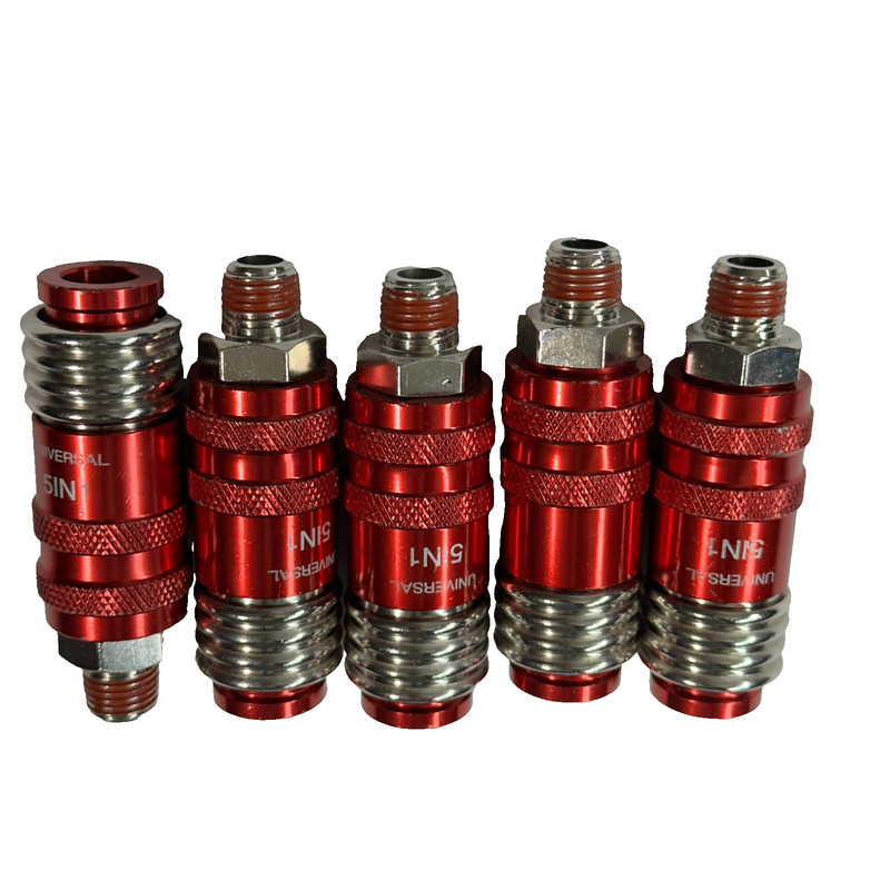 5 Pack Universal 5in1 Quick Coupler Red Aluminum 1/4” NPT Male Air Hose Fitting gallery