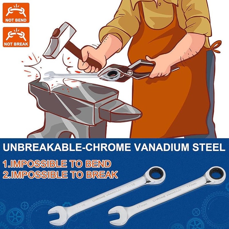 72-Tooth Ratchet Wrench Set Combination Tool SAE Metric Chrome Vanadium Steel US gallery