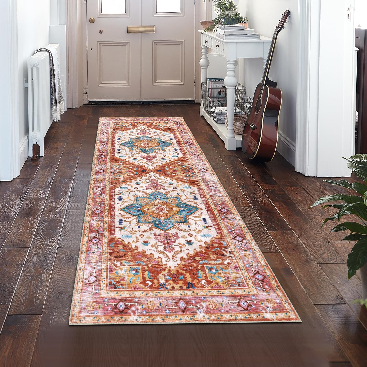 Yamaziot Washable Runner Rug, 2x6 Non-Slip Boho Vintage Hallway 2' x 6', Pink gallery