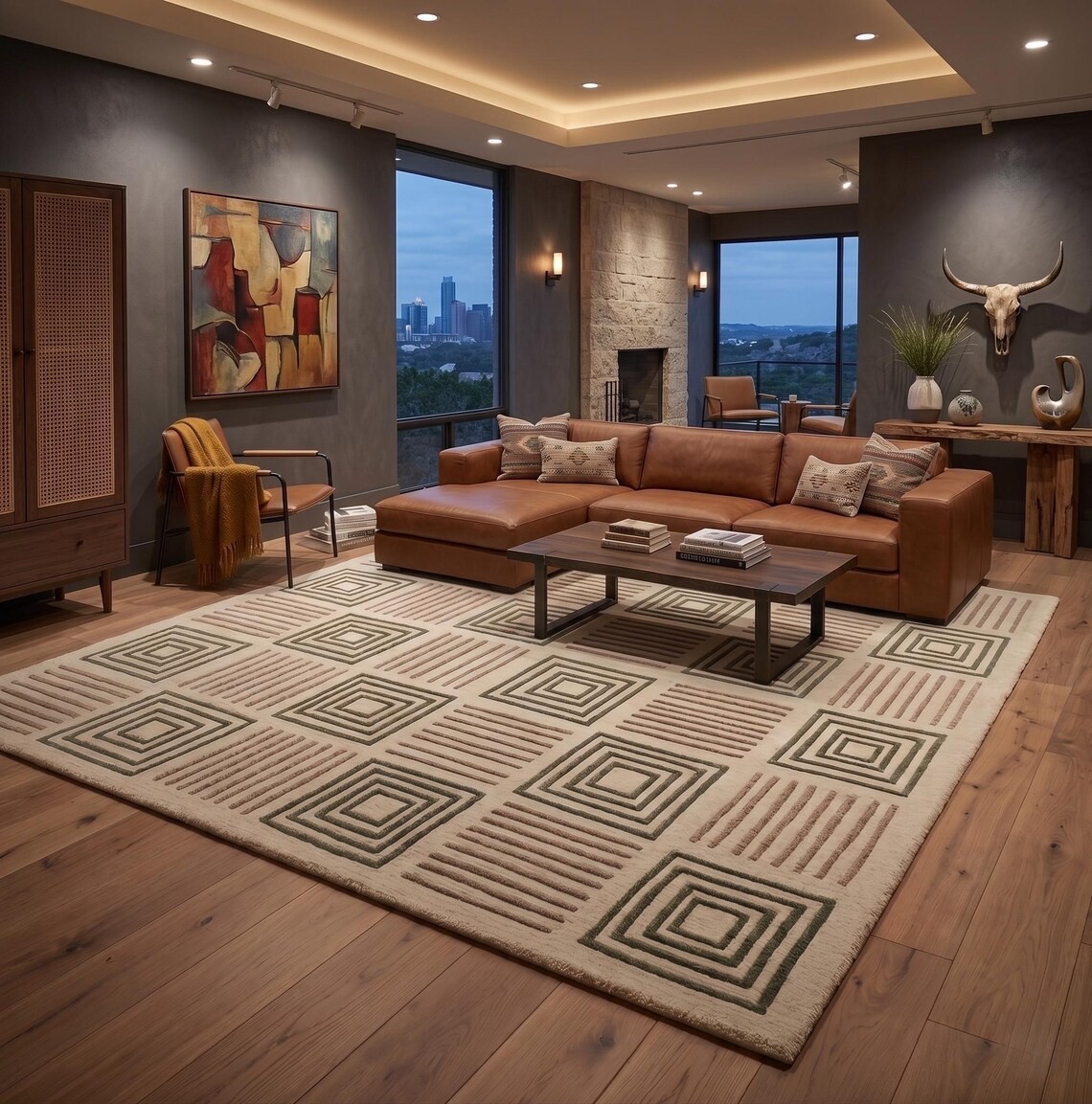 Hand-Tufted New Zealand Wool Rug – Mid-Century Modern Geometric Area Carpet gallery