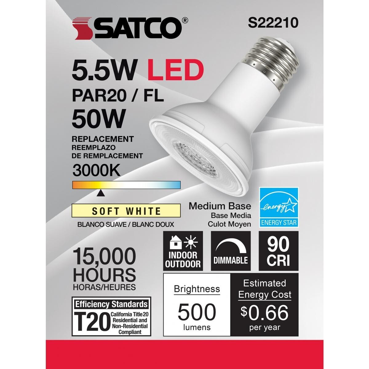 SATCO S22210 - 5.5 Watt PAR20 LED Bulbs - 3000K - 120 Volts (6 Pack) gallery