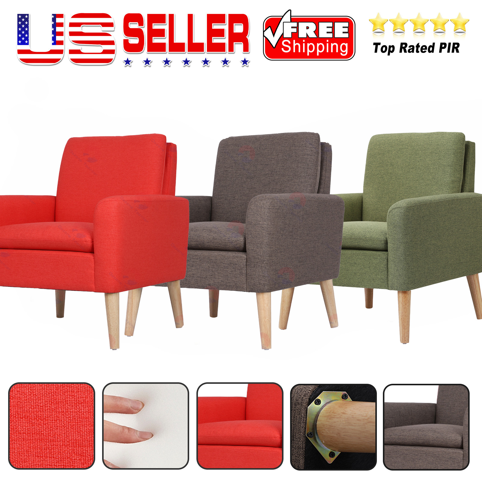 Modern Accent Fabric Living Room Single Chair Upholstered Arm CHAIR Retro Sofa gallery