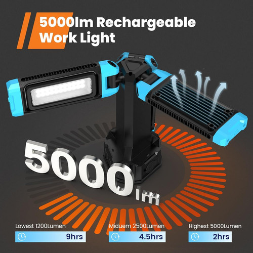 5000 Lumen Work Light with Stand, GoGonova 67'' Rechargeable Cordless Blue gallery