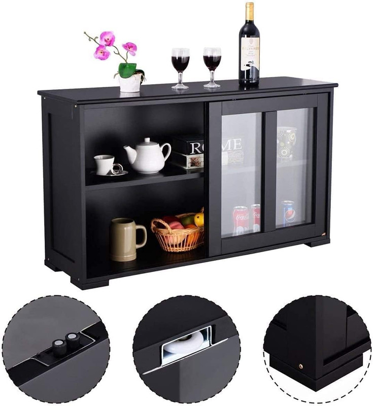 Elegant Black Stackable Storage Cabinet with Adjustable Shelves & Glass Doors gallery