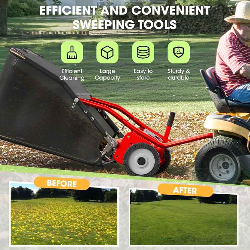 48" Lawn Sweeper Tow Behind Pull Behind Grass Sweeper Heavy Duty Leaf Collector gallery