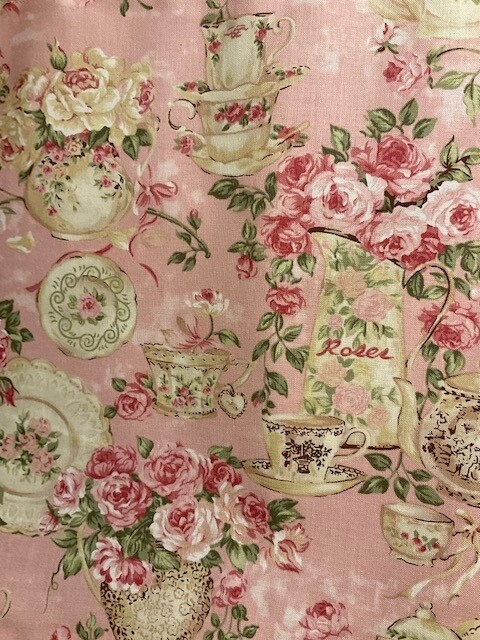 Handmade Light Pink Flowers and Teacup Shabby Chic Valance, 41 X 15 INCHES gallery