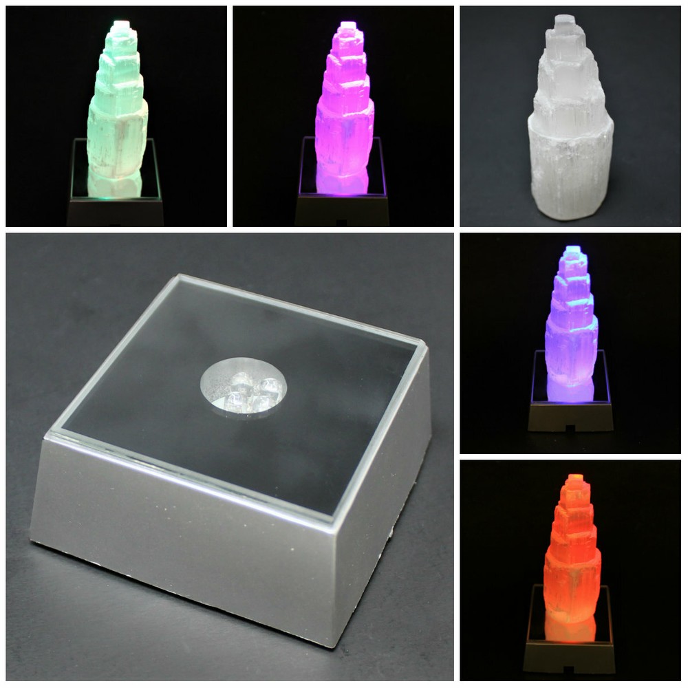 LED Light Base LED Multi Color Changing LED Square Base Selenite Jewel Display