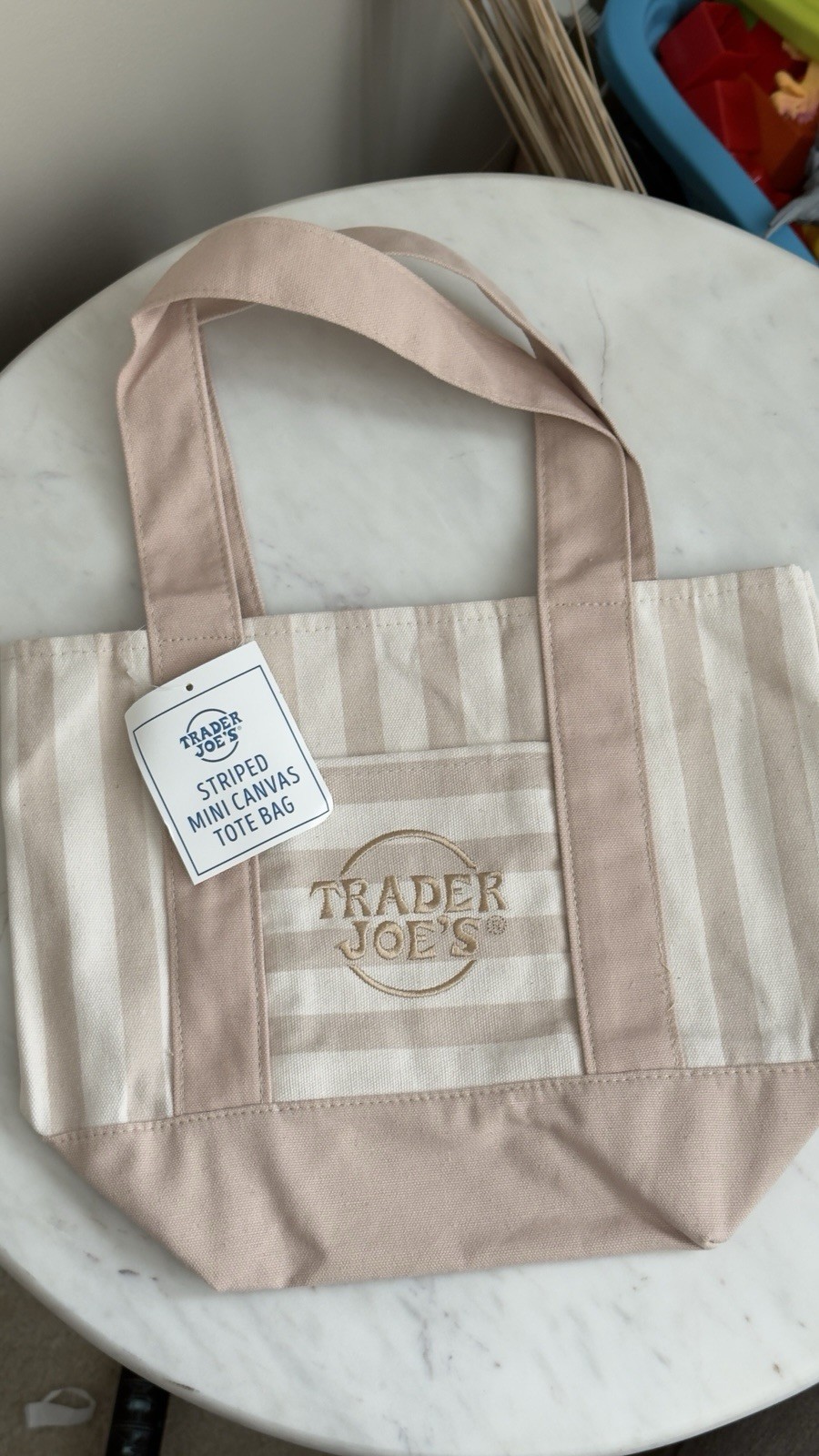 Trader Joe's Striped Mini Canvas Tote Bag Multicolor 13x6x11 in New gallery