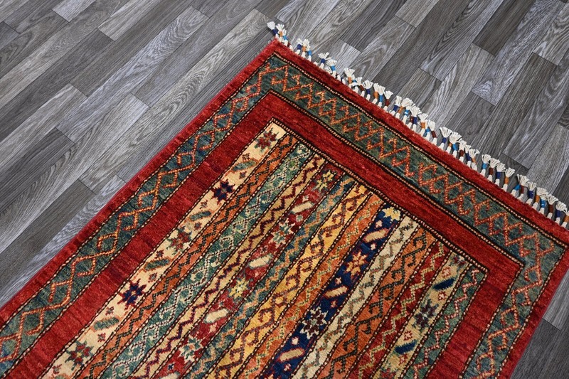 11 ft Red Turkish Shawl Striped Pattern Afghan Hand knotted Tribal Runner Rug gallery