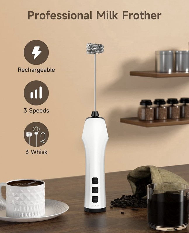 Rechargeable Electric Whisk with 3 Heads 3 Speeds Drink Mixer gallery