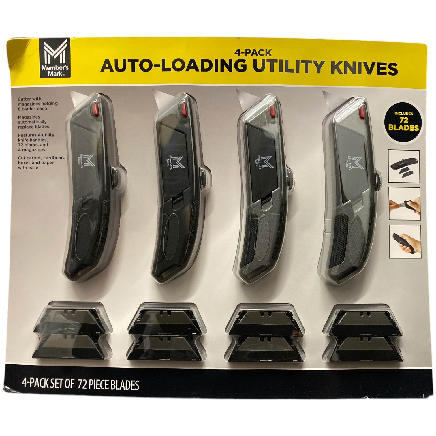 Member's Mark 4-Piece Auto Load Utility Knife Set with 72 Blades gallery