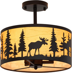 Rustic 3-Light Semi-Flush Mount Ceiling Light with Deer & Bear Design