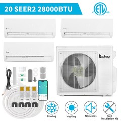 28000 BTU 3 Zone Ductless Mini Split Air Conditioner & Heat Pump -9K+9K+18K,Wifi