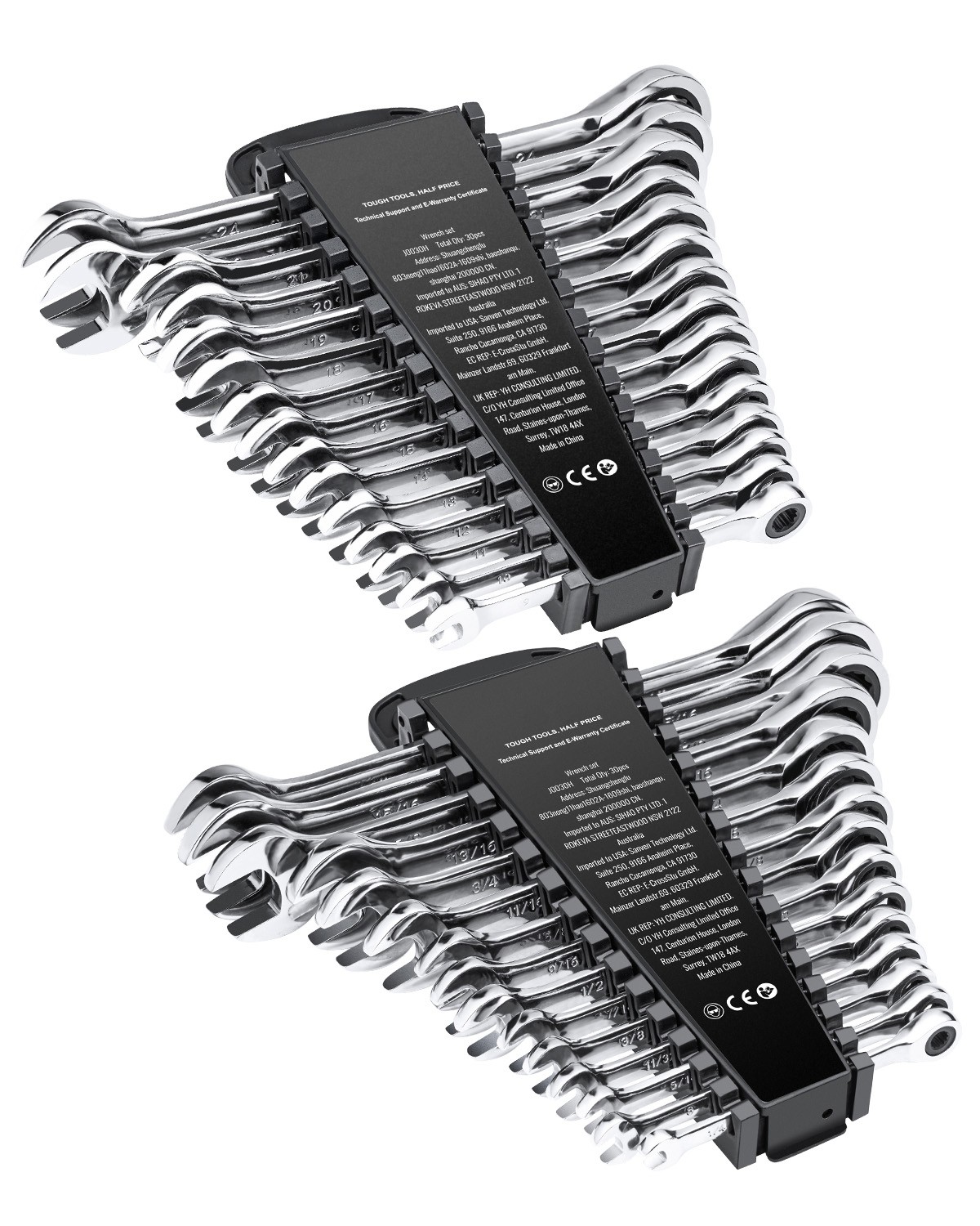 Combination Wrench Set 30 PCS SAE 1/4" to 1", Metric 8mm to 24mm Organizer Rack gallery