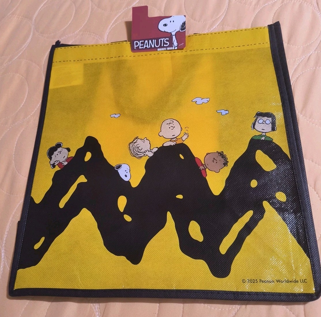 Peanuts Snoopy Charlie Brown Reusable Black Large Shopping Tote Bag with Handle gallery