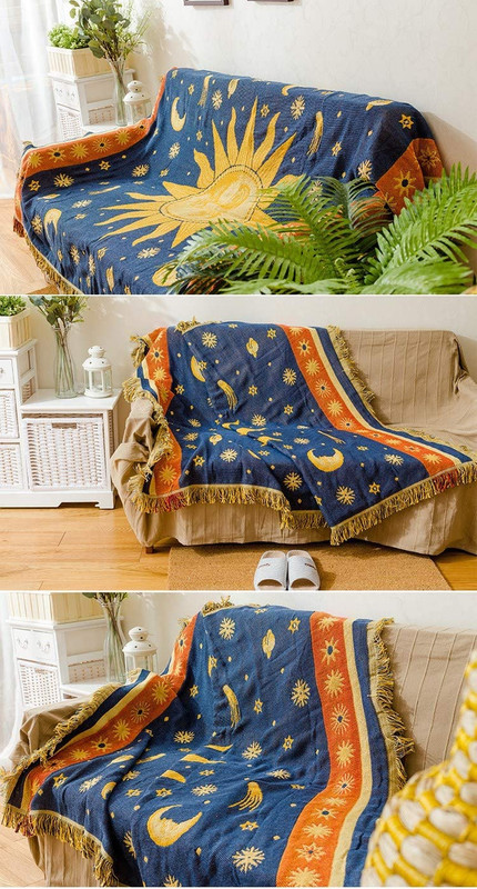 Moon and Sun Throw Blanket Celestial Chair Recliner Cover Bed Spread Hippie Room gallery