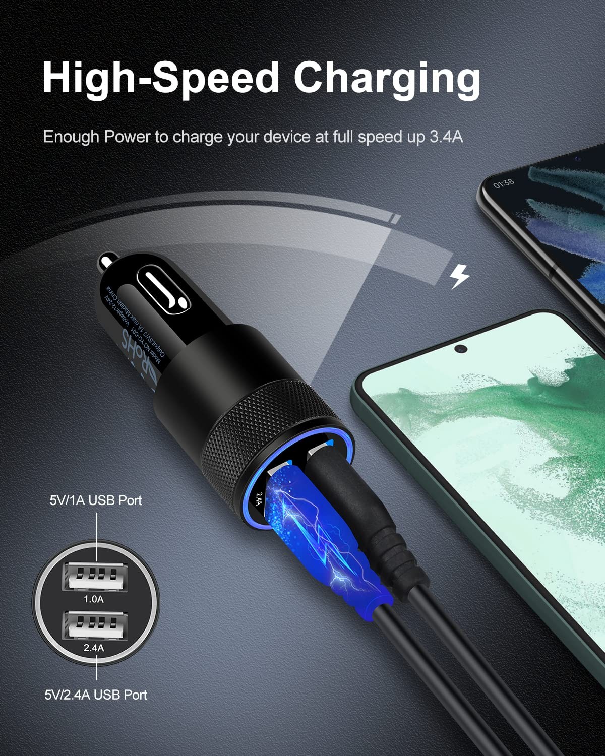 Car Charger, [2Pack/3.4a] Fast Charge Dual Port USB Cargador Carro Lighter Adapt gallery