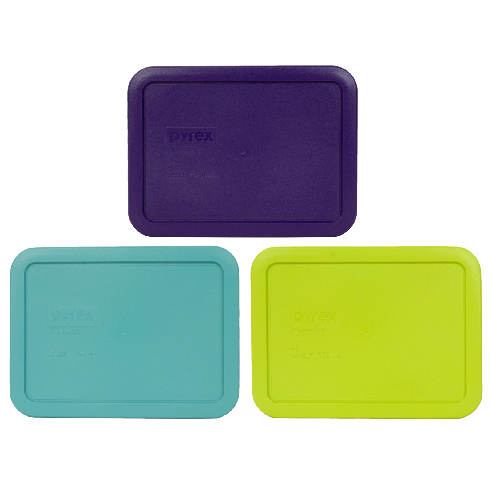 Pyrex 7210-PC 3 Cup Purple, Edamame Green, and Turquoise Rectangle Lid Covers gallery