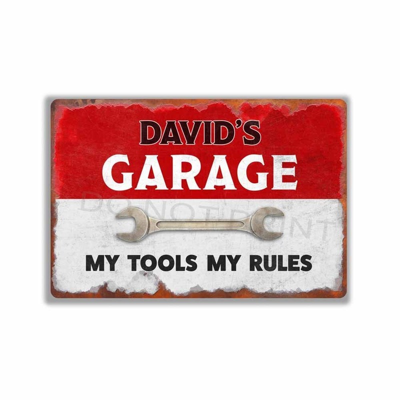 Personalized Jacobs Garage Sign Rustic Red OVER White METAL SIGN or DECAL gallery