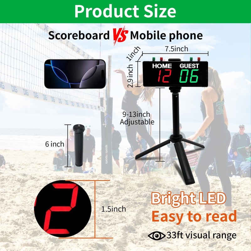 Portable Battery-Powered Digital Scoreboard Timer with Remote - Ideal for Cornho gallery
