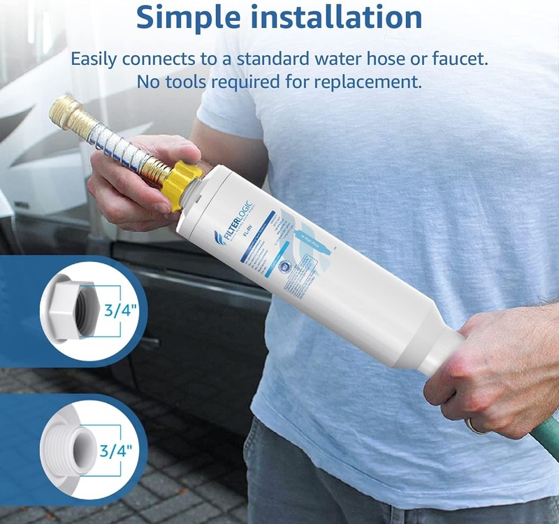 Filterlogic RV Inline Water Filter Reduces Chlorine 2 Pack with 1 Hose Protector gallery