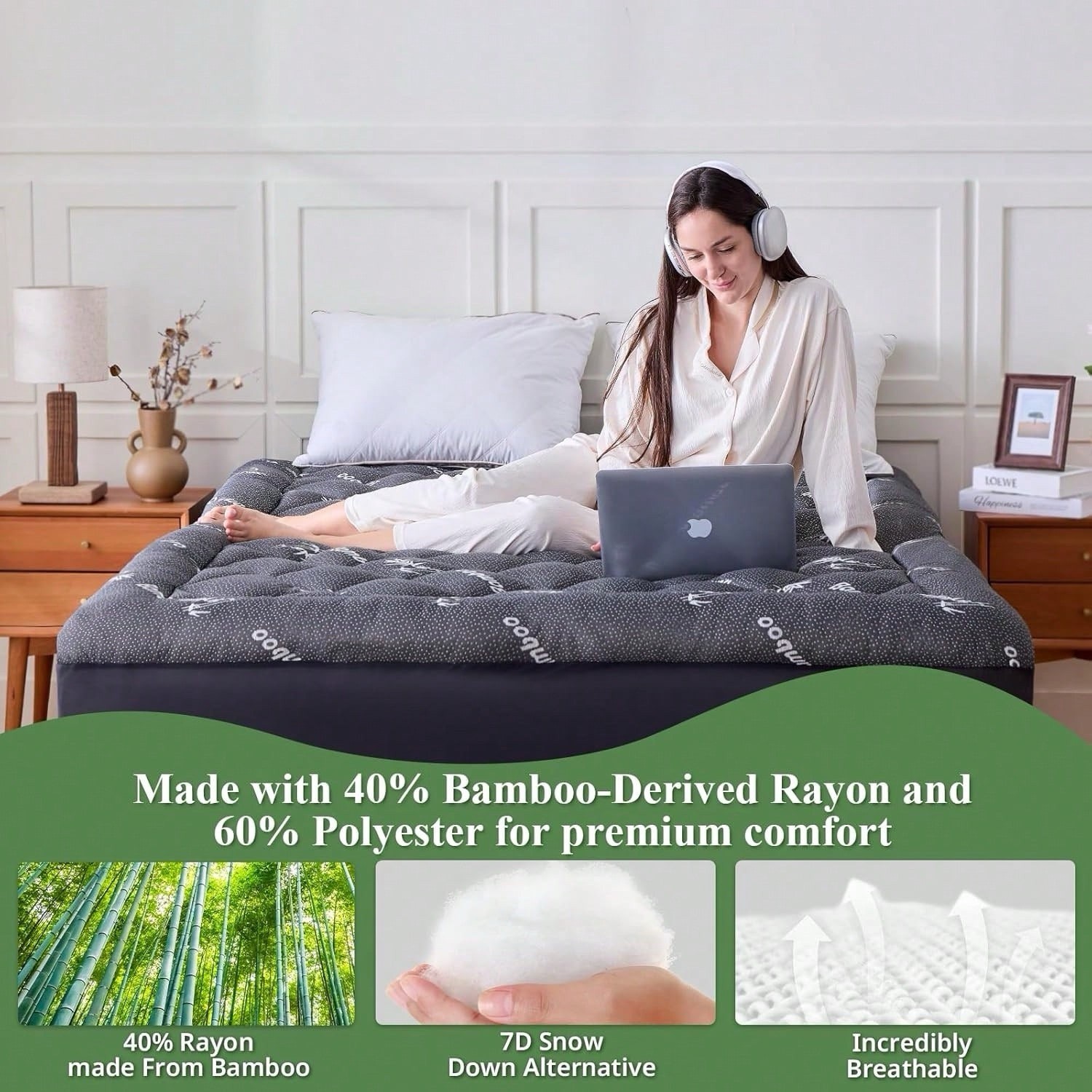Mattress Topper Viscose Derived From Bamboo, Thick Pillow Top Mattress Pad gallery