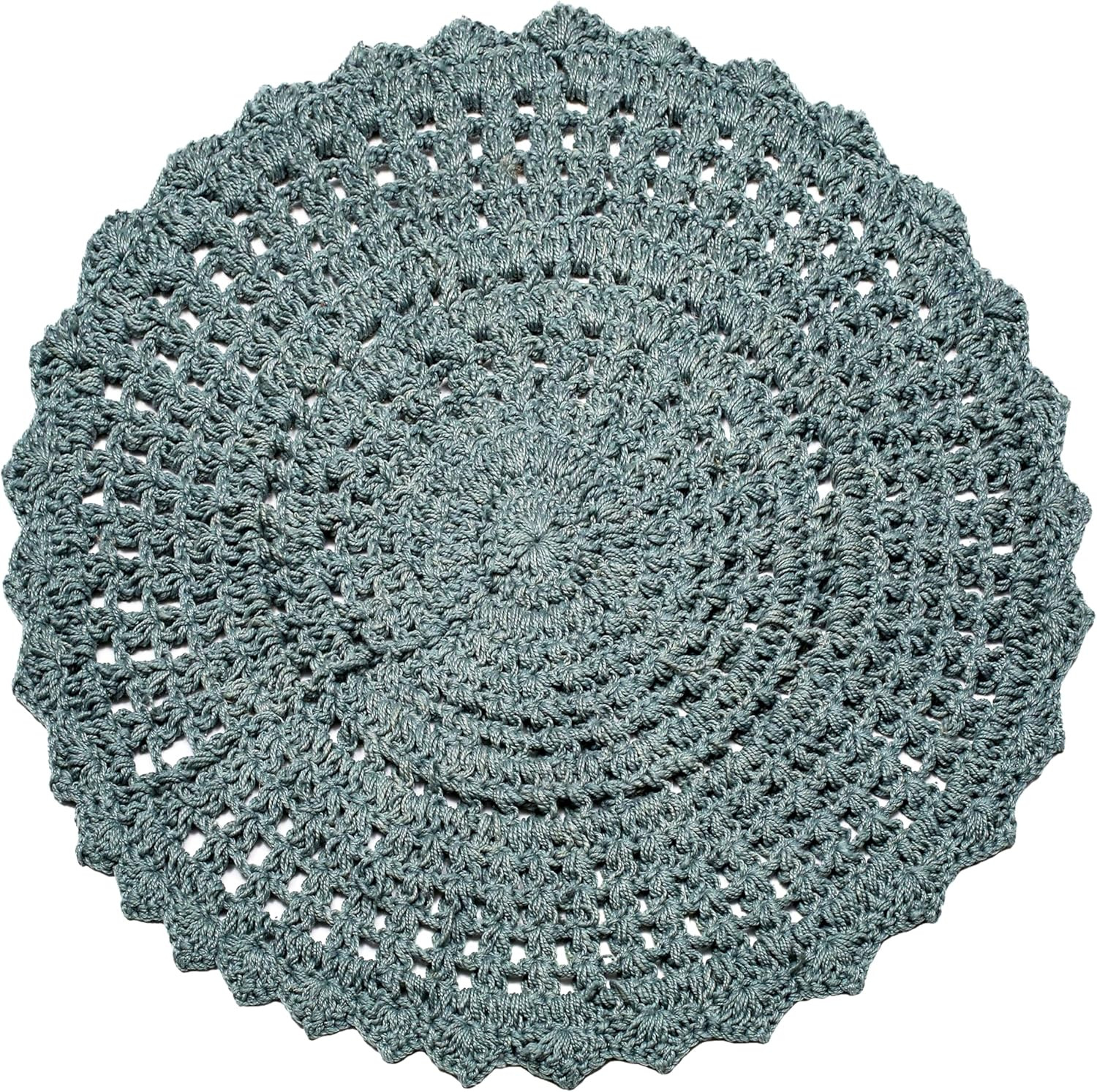 Hand Knitted Boho Rug 3' round (Spa Blue) – Decorative Handmade Accent Rug, Anti gallery