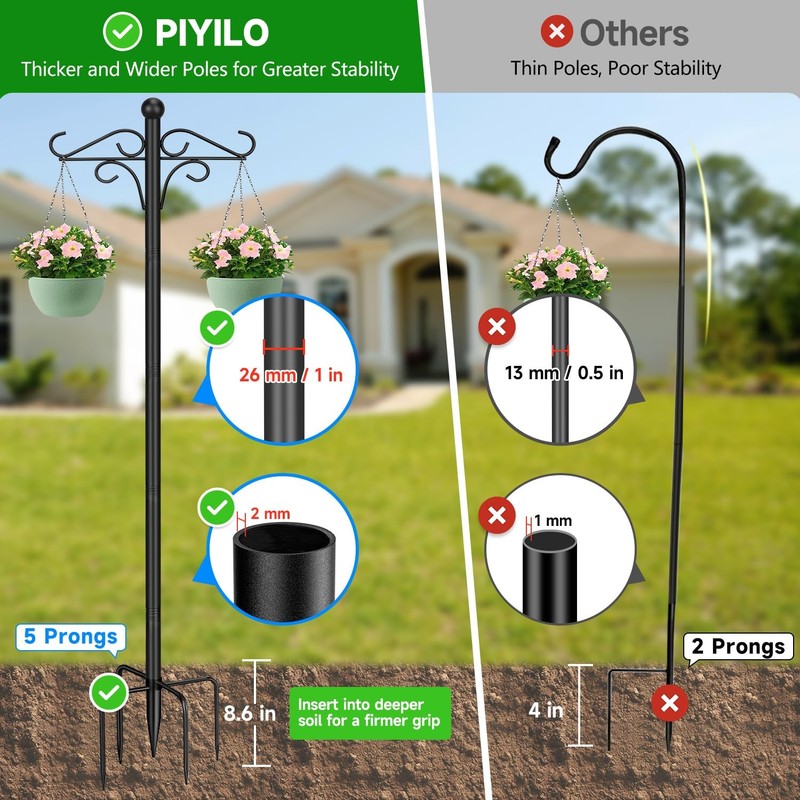 Shepherds Hooks for Outdoor, 2 Pack 76.8 in Heavy Duty Bird Feeder Pole, Thic... gallery
