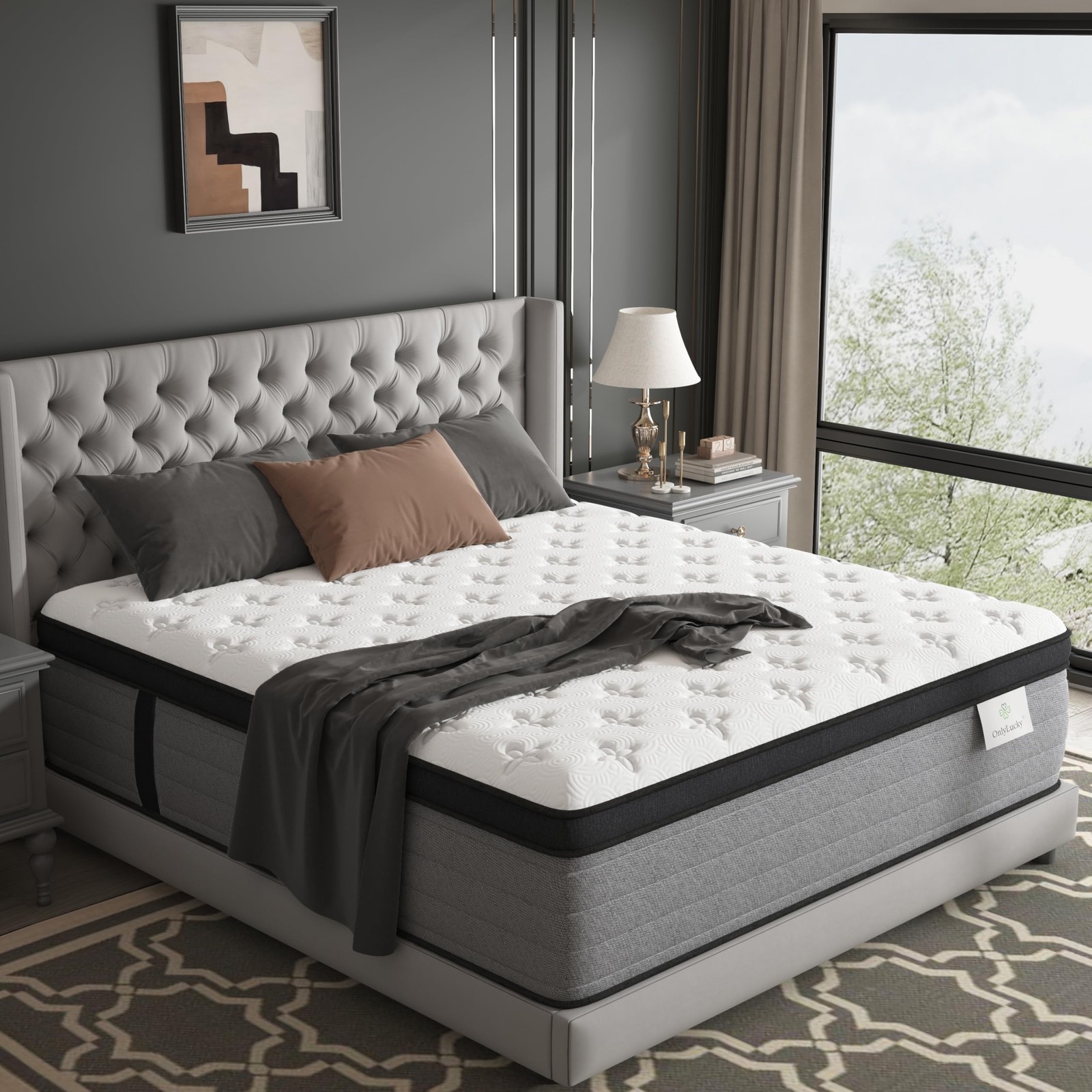 Onlylucky King Size Mattress 12 Inch, Luxury Hotel (U.S. Standard), Grey gallery