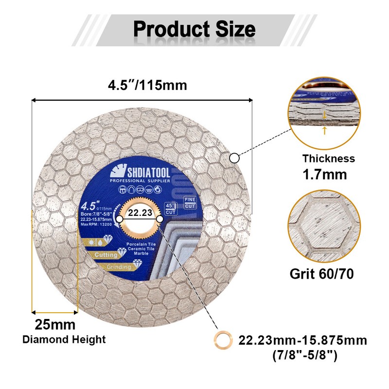 Diamond Cutting Wheel Disc 4-1/2" Grinder Saw Blade for Porcelain Tile Marble gallery