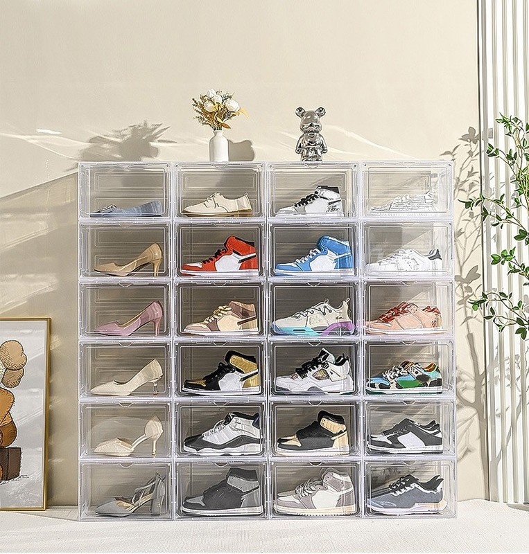 10x Magnetic Shoe Storage Boxes Full Clear Drop Side AJ Sneaker Organizer Case gallery